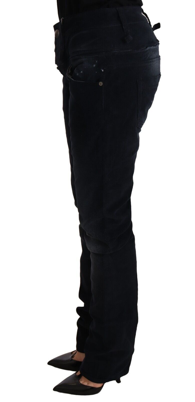 Blå tvättade bomullsdenimbyxor med låg midja och lös passform