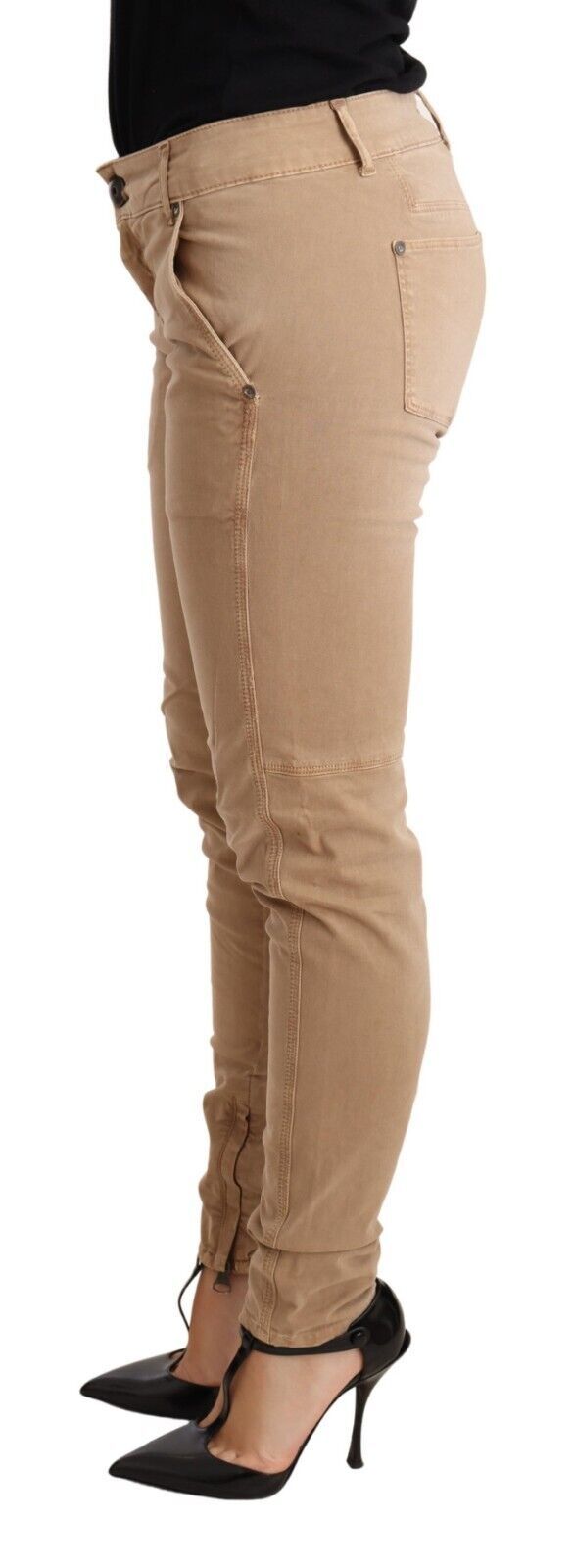 Bruna skinny jeans med låg midja och bomull