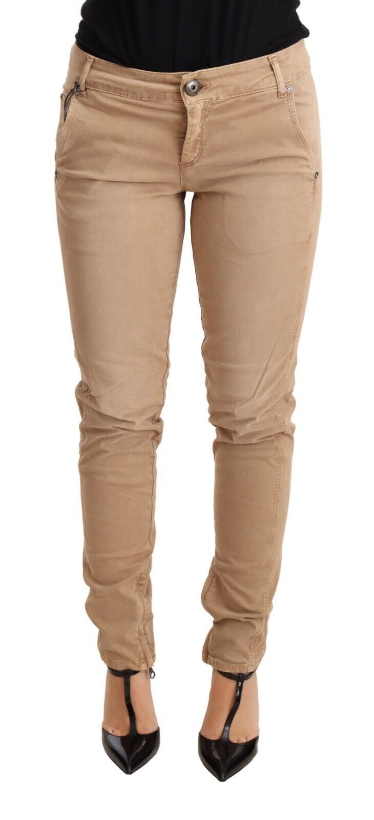 Bruna skinny jeans med låg midja och bomull