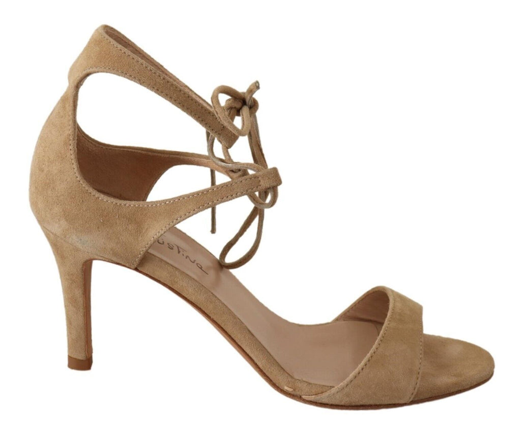 Beige pumps i mocka och läder med ankelrem
