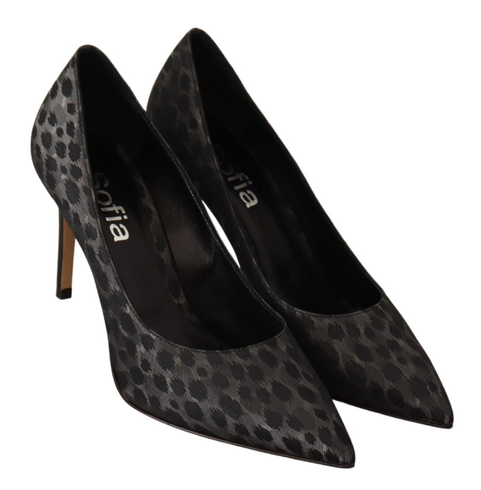 Svarta Leopard Läder Stilettklackade Pumps Skor