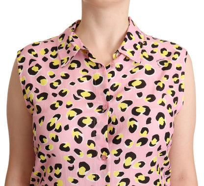 Love Moschino Rosa Leopardprint Ermeløs Krage Polotopp