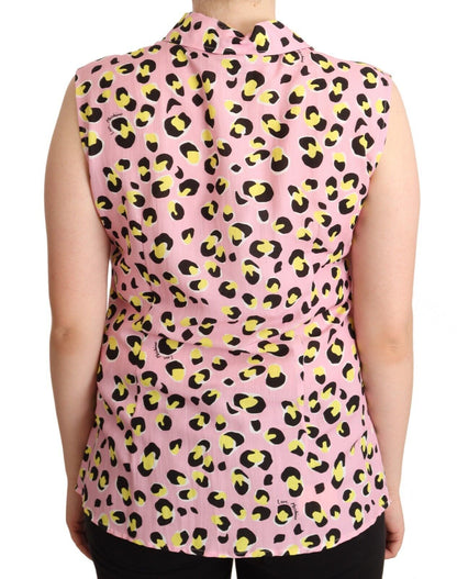 Love Moschino Rosa Leopardprint Ermeløs Krage Polotopp