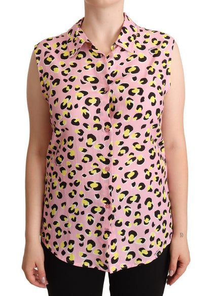 Love Moschino Rosa Leopardprint Ermeløs Krage Polotopp