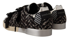 Dolce & Gabbana Silver Leather Brown Cotton Wool Sneakers Shoes
