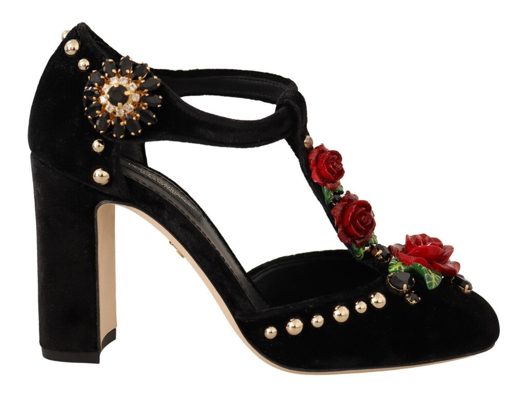 Svarta Mary Jane Pumps med Roser och Kristaller