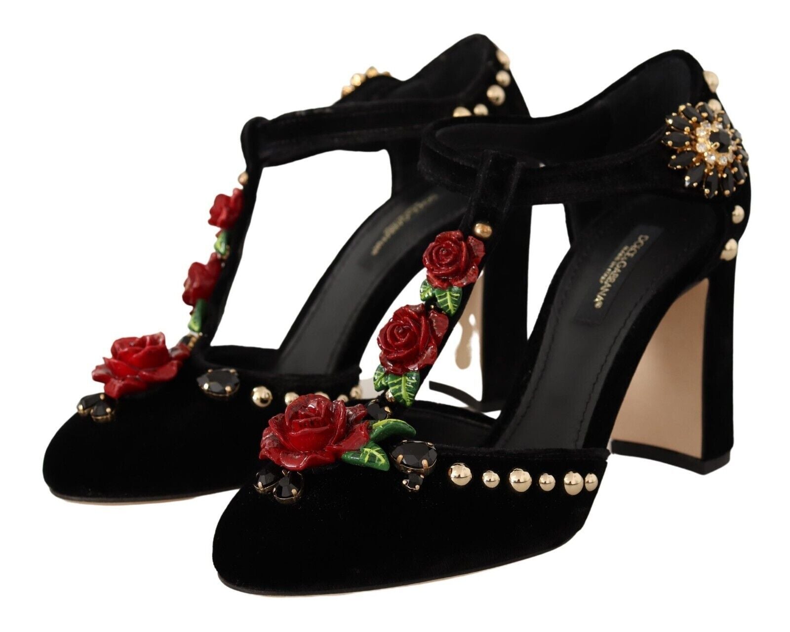 Svarta Mary Jane Pumps med Roser och Kristaller
