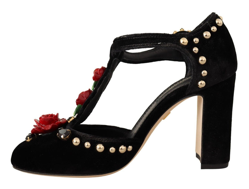 Svarta Mary Jane Pumps med Roser och Kristaller