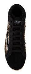 Dolce & Gabbana Beige Brown Wool Cotton High Top Sneakers