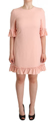 Dolce & Gabbana Pink Ruffled Sleeves Viscose Sheath Dress