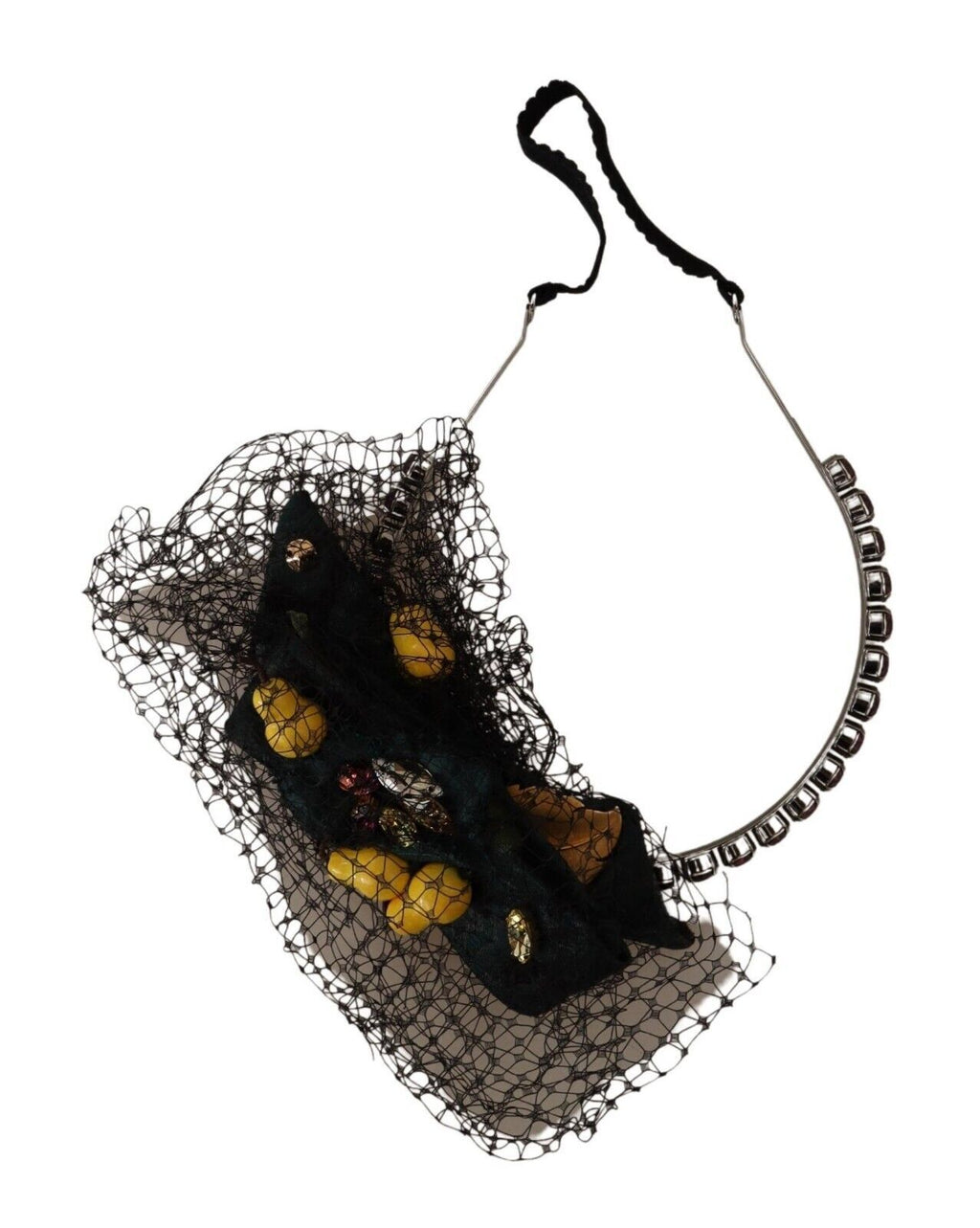 Sølv Tiara Krystaller Frukter Svart Netting Diadem Pannebånd