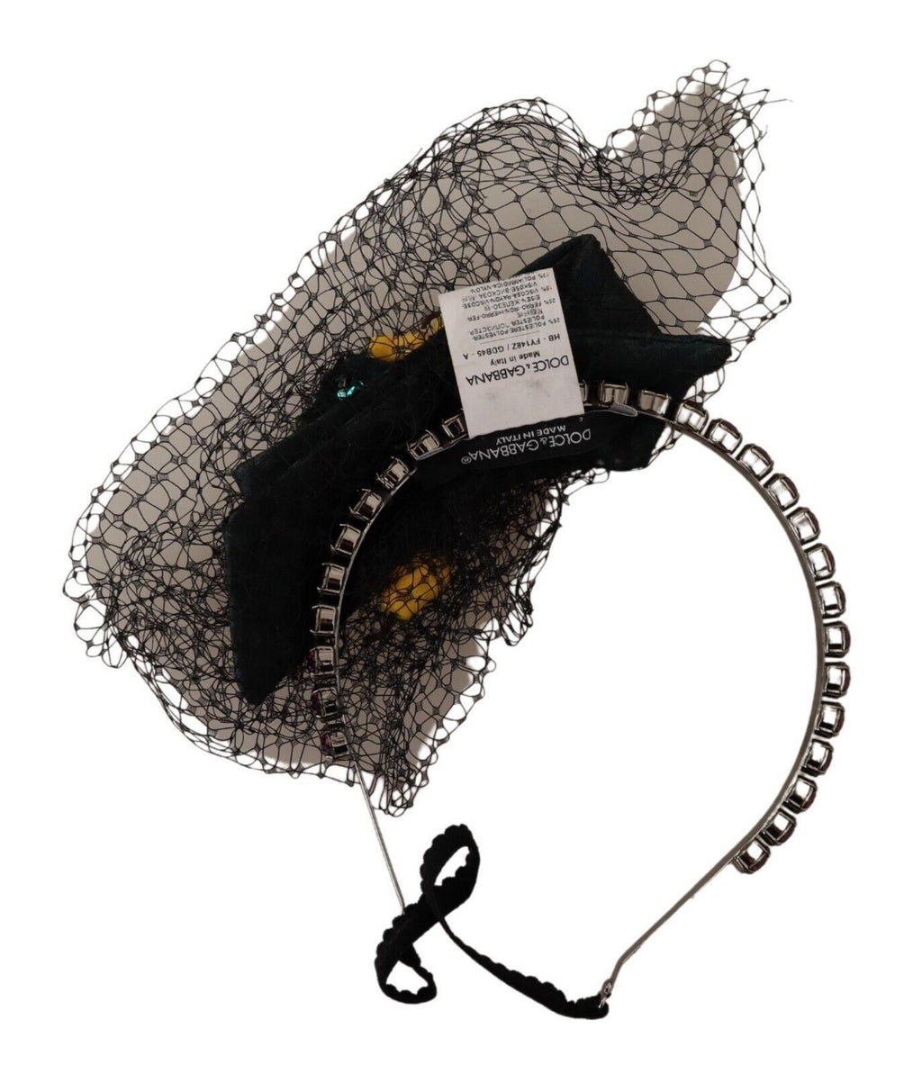 Sølv Tiara Krystaller Frukter Svart Netting Diadem Pannebånd