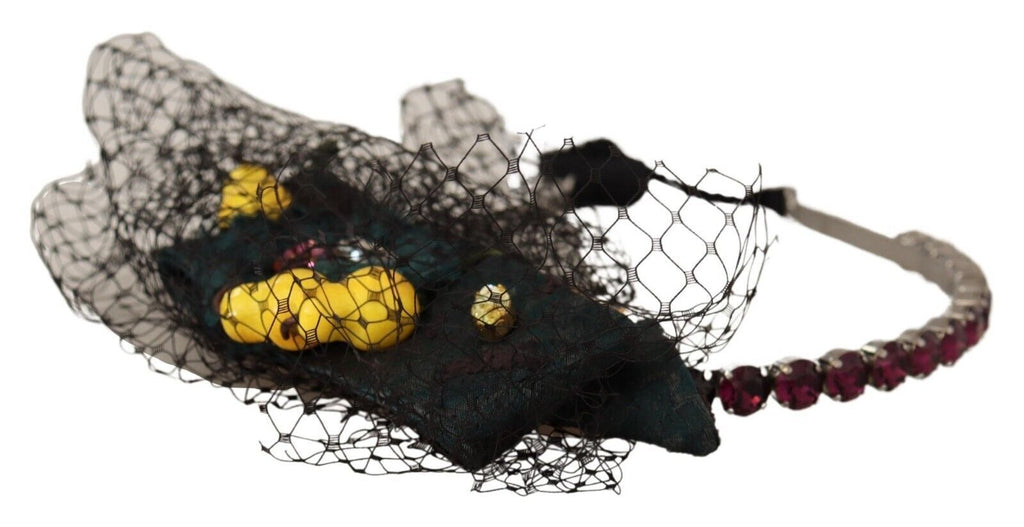 Sølv Tiara Krystaller Frukter Svart Netting Diadem Pannebånd