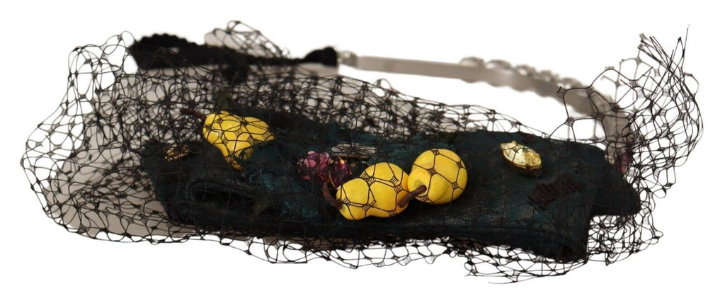 Sølv Tiara Krystaller Frukter Svart Netting Diadem Pannebånd