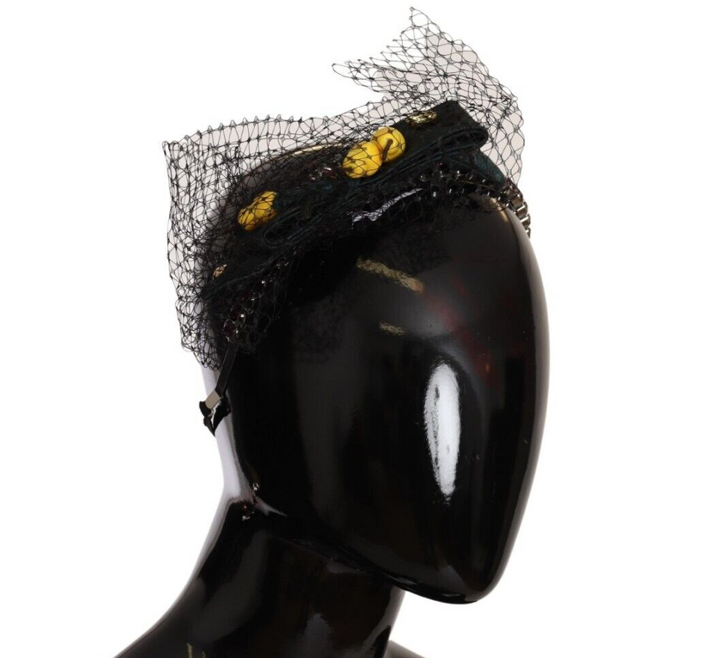 Sølv Tiara Krystaller Frukter Svart Netting Diadem Pannebånd