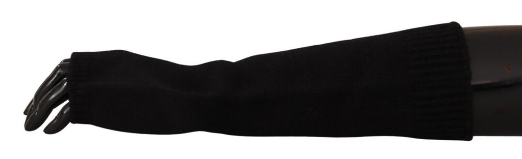 Svarta stickade fingerlösa armbågslånga handskar