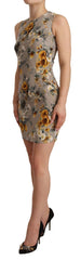 Dolce & Gabbana Gray Silk Stretch Floral Sheath Mini Dress