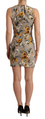 Dolce & Gabbana Gray Silk Stretch Floral Sheath Mini Dress