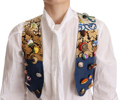 Dolce & Gabbana Multicolor Embellished Waist Coat Cotton Top