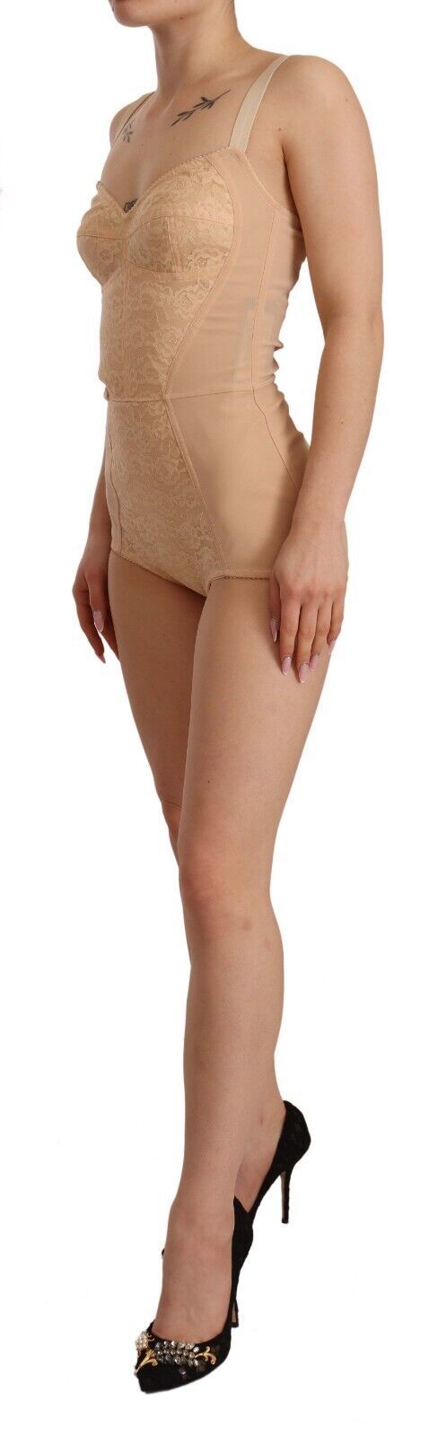 Beige Nylon Blommig Spets Bodysuit Underkläder