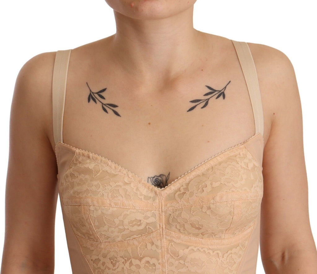 Beige Nylon Blommig Spets Bodysuit Underkläder