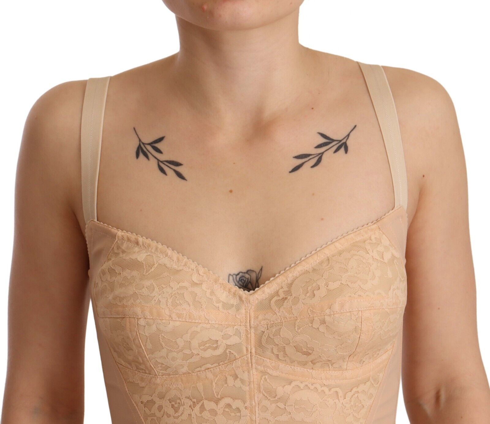 Beige Nylon Blommig Spets Bodysuit Underkläder