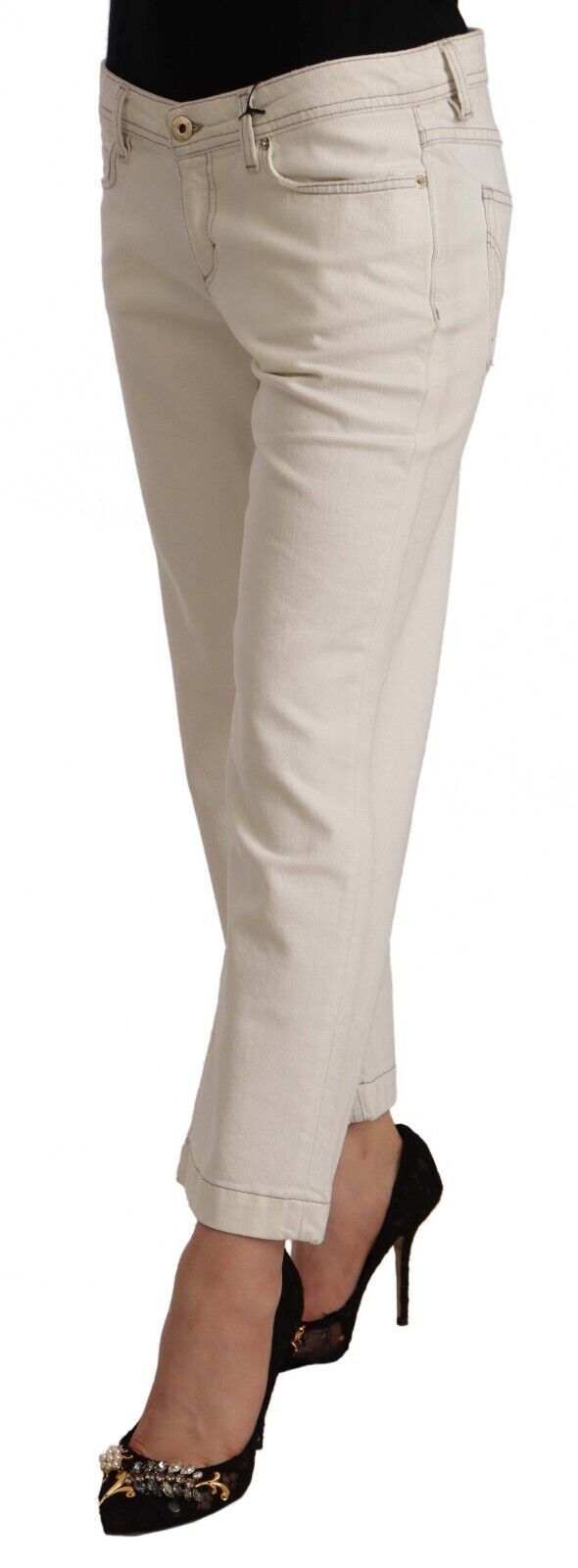 Off White Bomulls Utsvängda Beskurna Denim Jeans