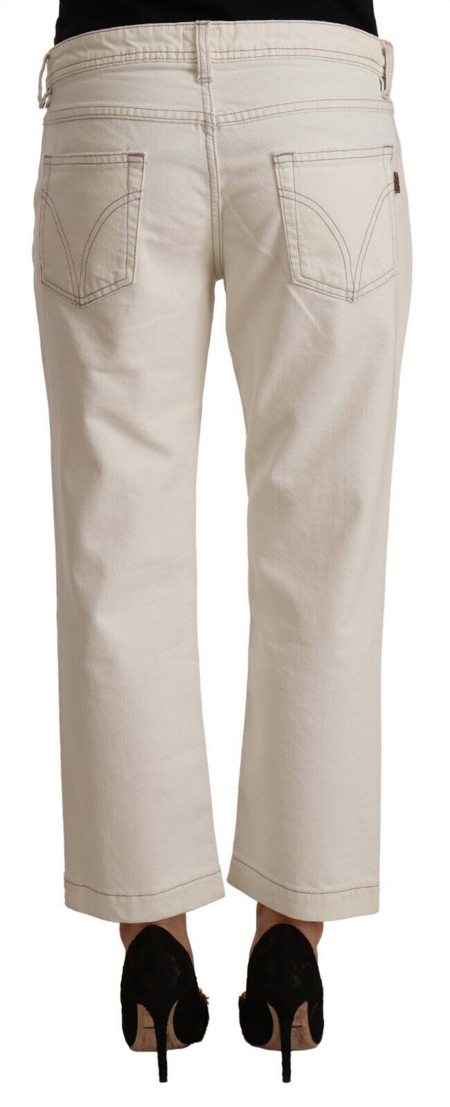Off White Bomulls Utsvängda Beskurna Denim Jeans