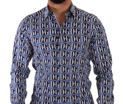 Dolce & Gabbana Blue Logo Mania Slim Fit Cotton Shirt