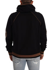 Dolce & Gabbana Black Brown Leopard Cotton Hooded Pullover Sweater