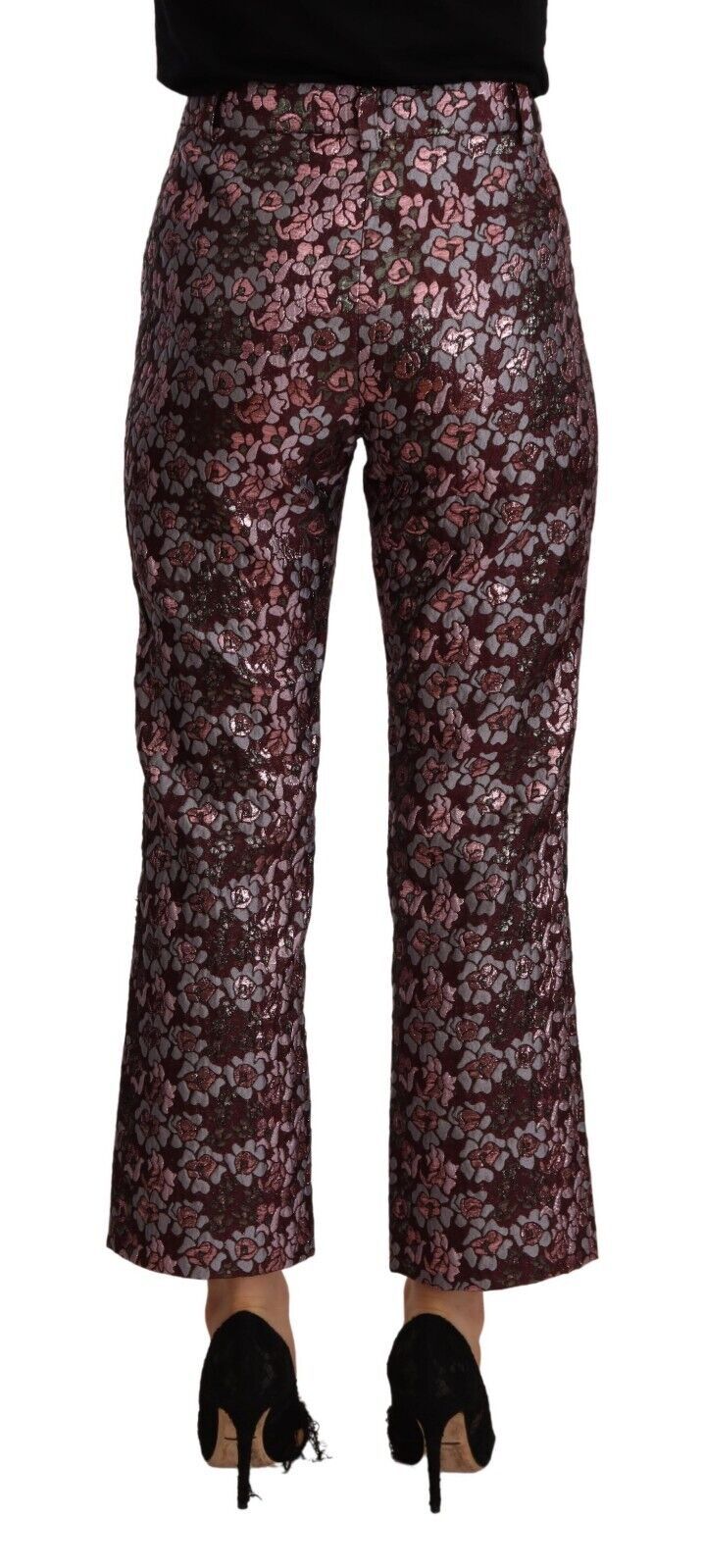 Flerfärgade blommiga jacquard utsvängda beskurna byxor