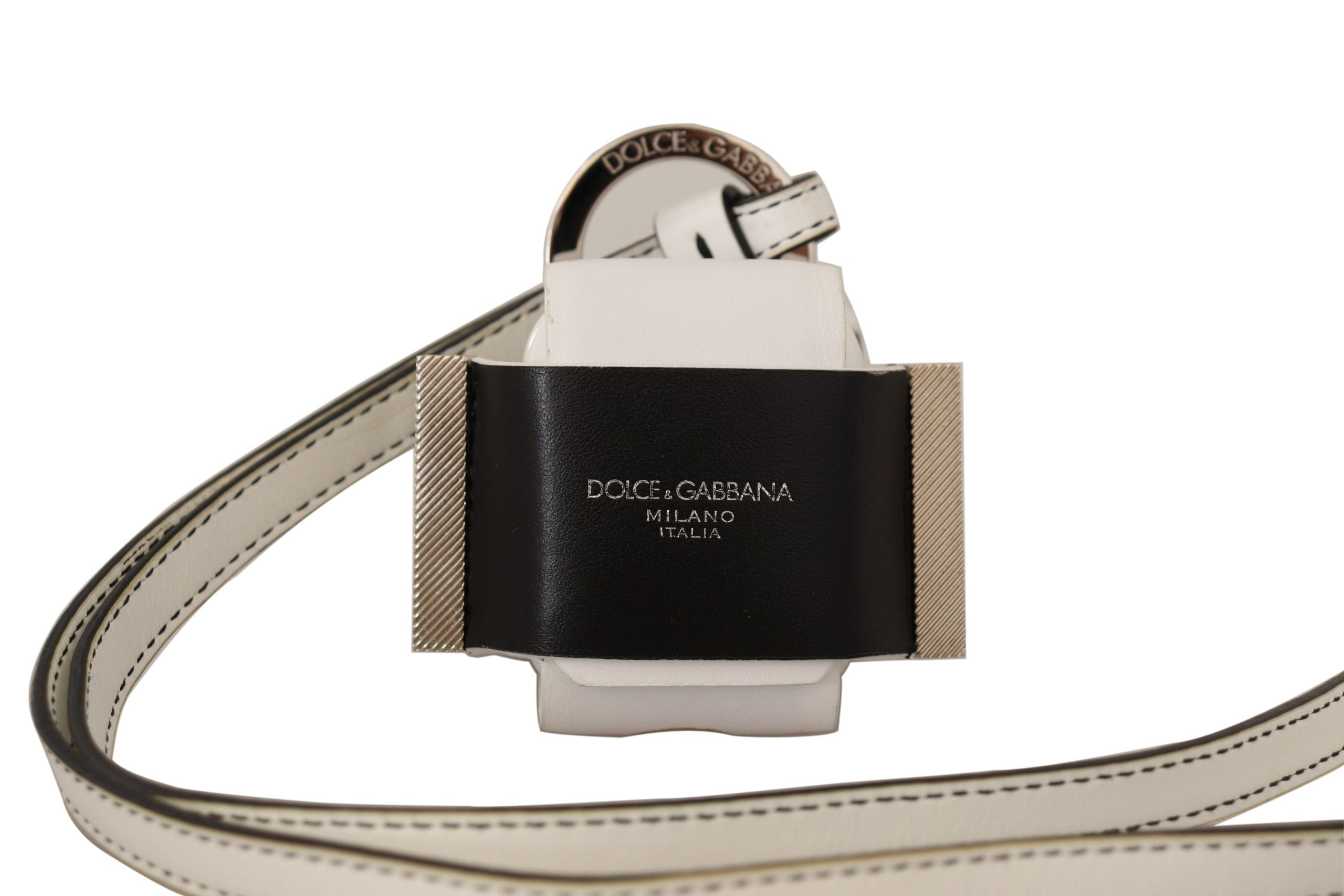 Vitt svart läderarmband Silver metalllogotyp Airpods-skal