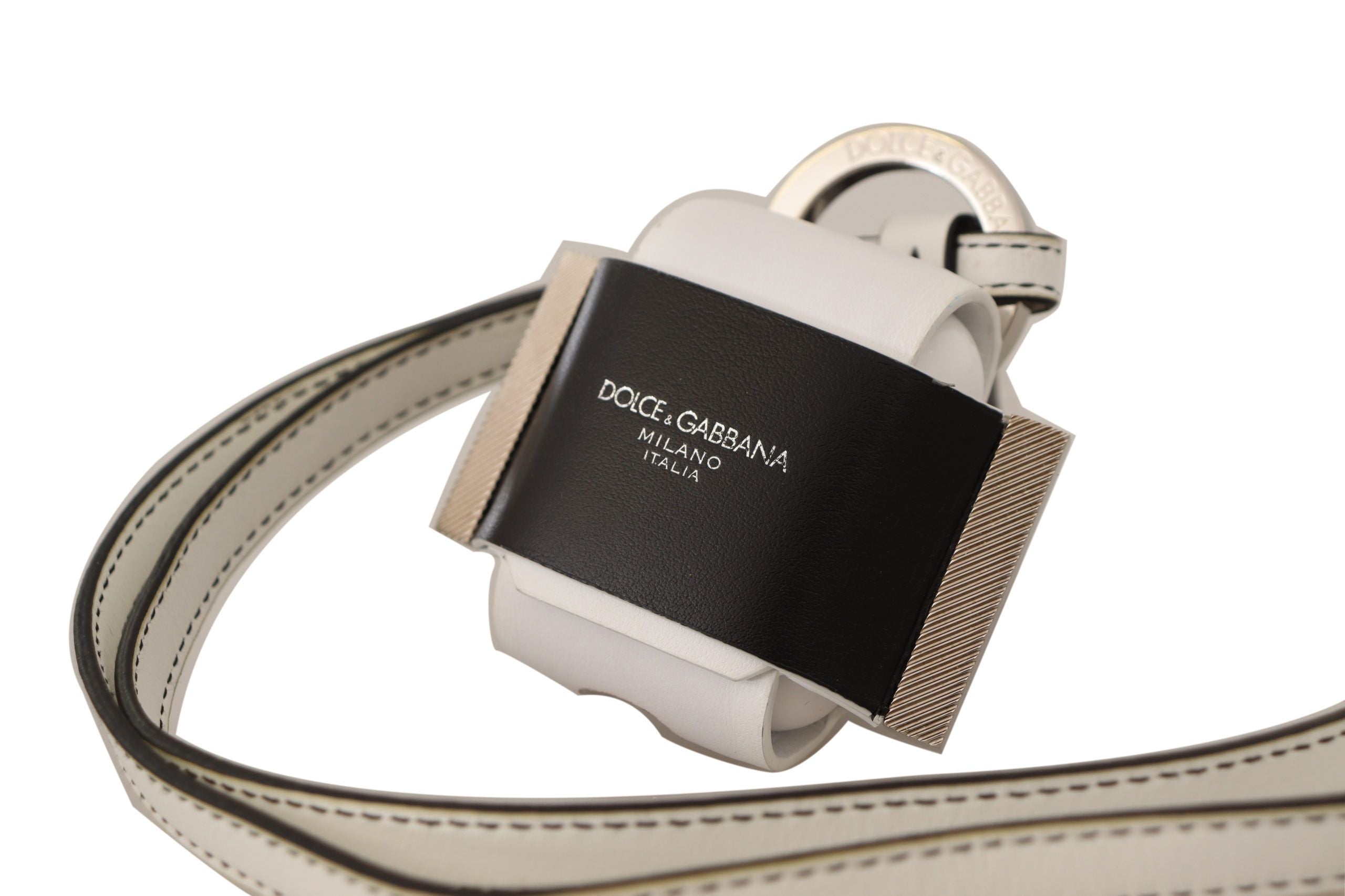 Vitt svart läderarmband Silver metalllogotyp Airpods-skal