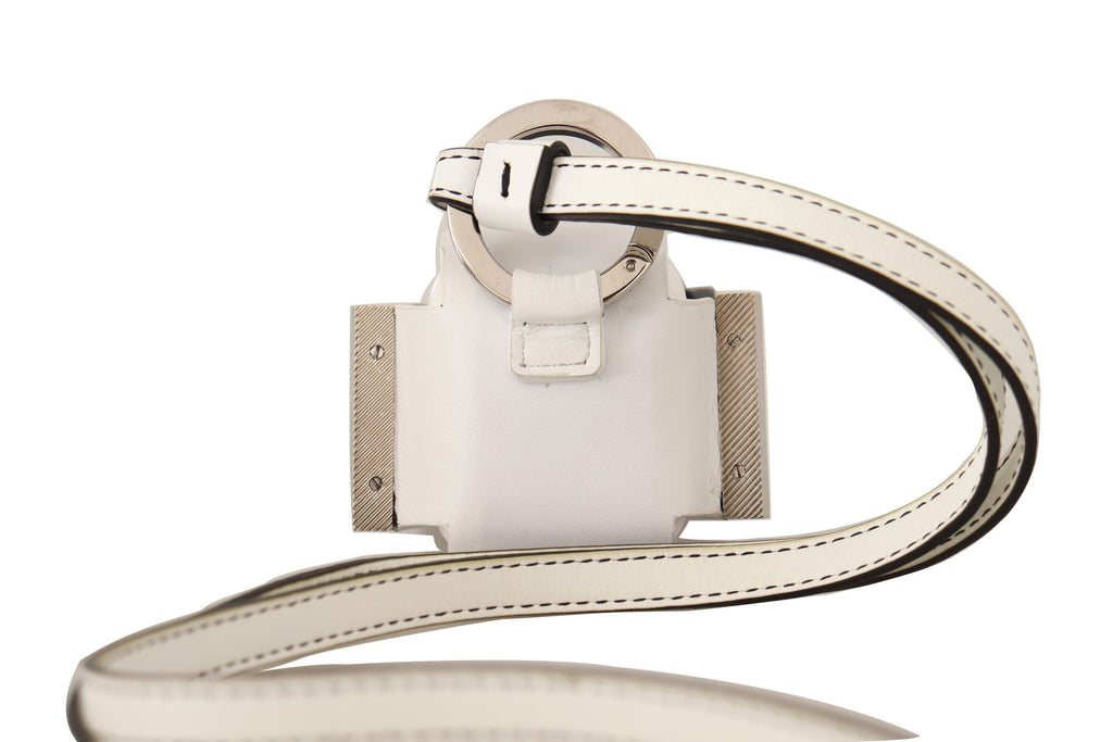 Vitt svart läderarmband Silver metalllogotyp Airpods-skal