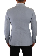 Dolce & Gabbana Blue Cotton Linen Slim Fit Jacket Coat Blazer