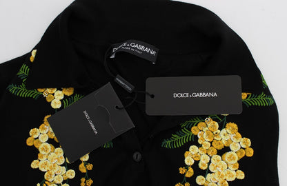 Dolce &amp; Gabbana svart silkepolo med blomsterbroderi