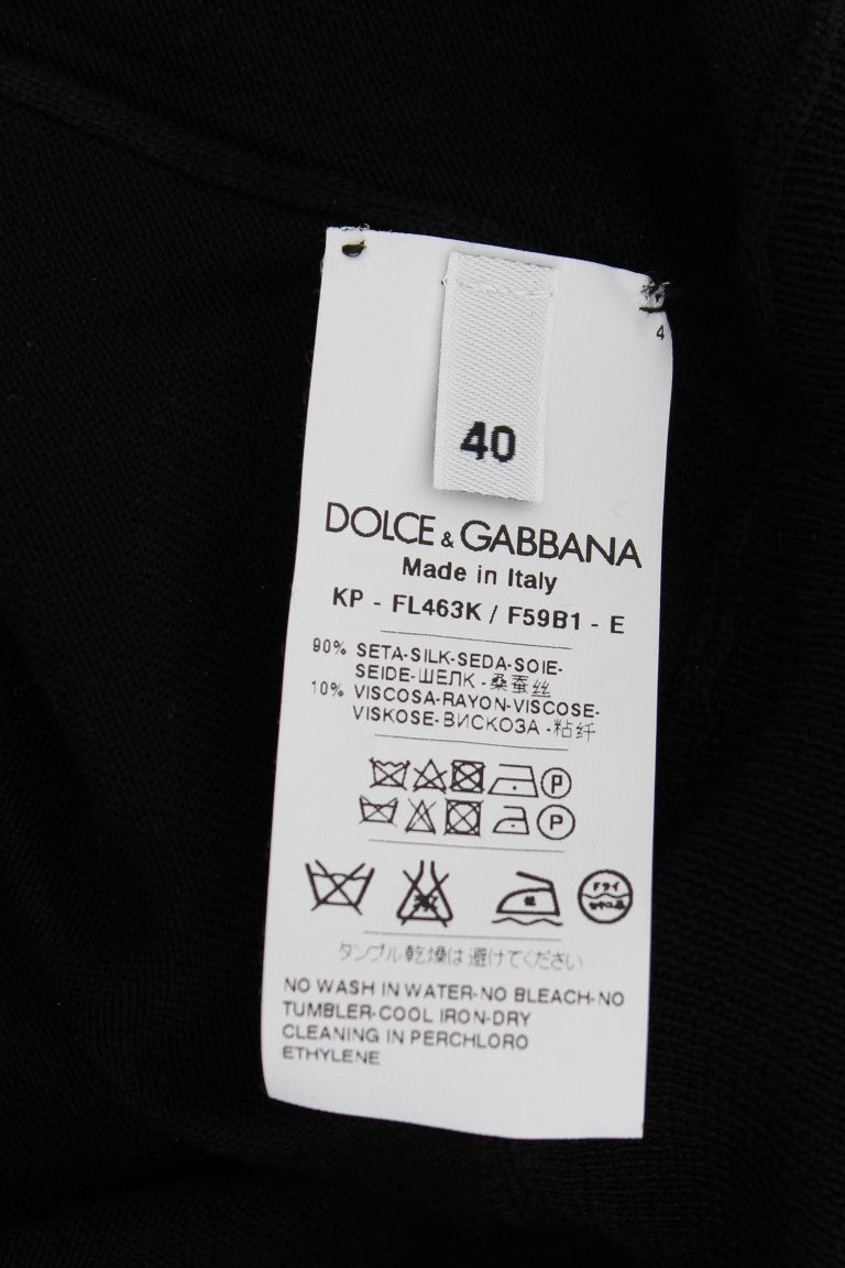 Dolce &amp; Gabbana svart silkepolo med blomsterbroderi
