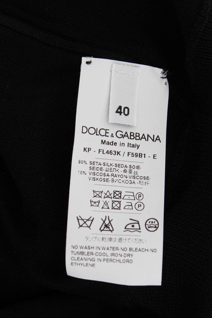 Dolce &amp; Gabbana svart silkepolo med blomsterbroderi