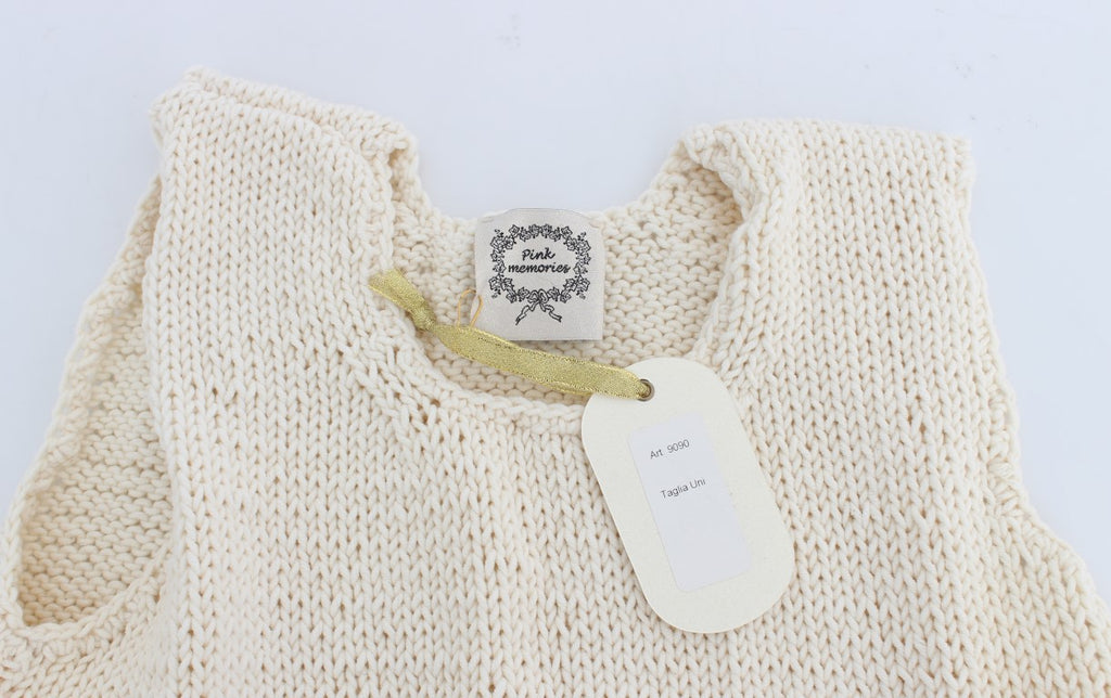 Beige stickad ärmlös tröja i bomullsblandning