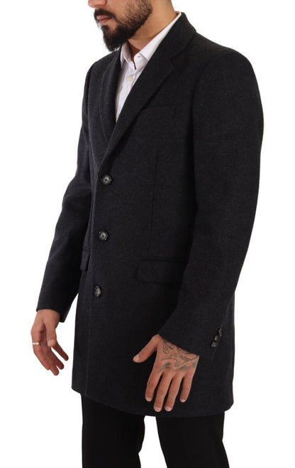 Dolce &amp; Gabbana Mörkgrå Ull Över Trenchcoat Herrjacka