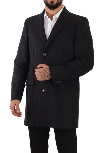 Dolce &amp; Gabbana Mörkgrå Ull Över Trenchcoat Herrjacka