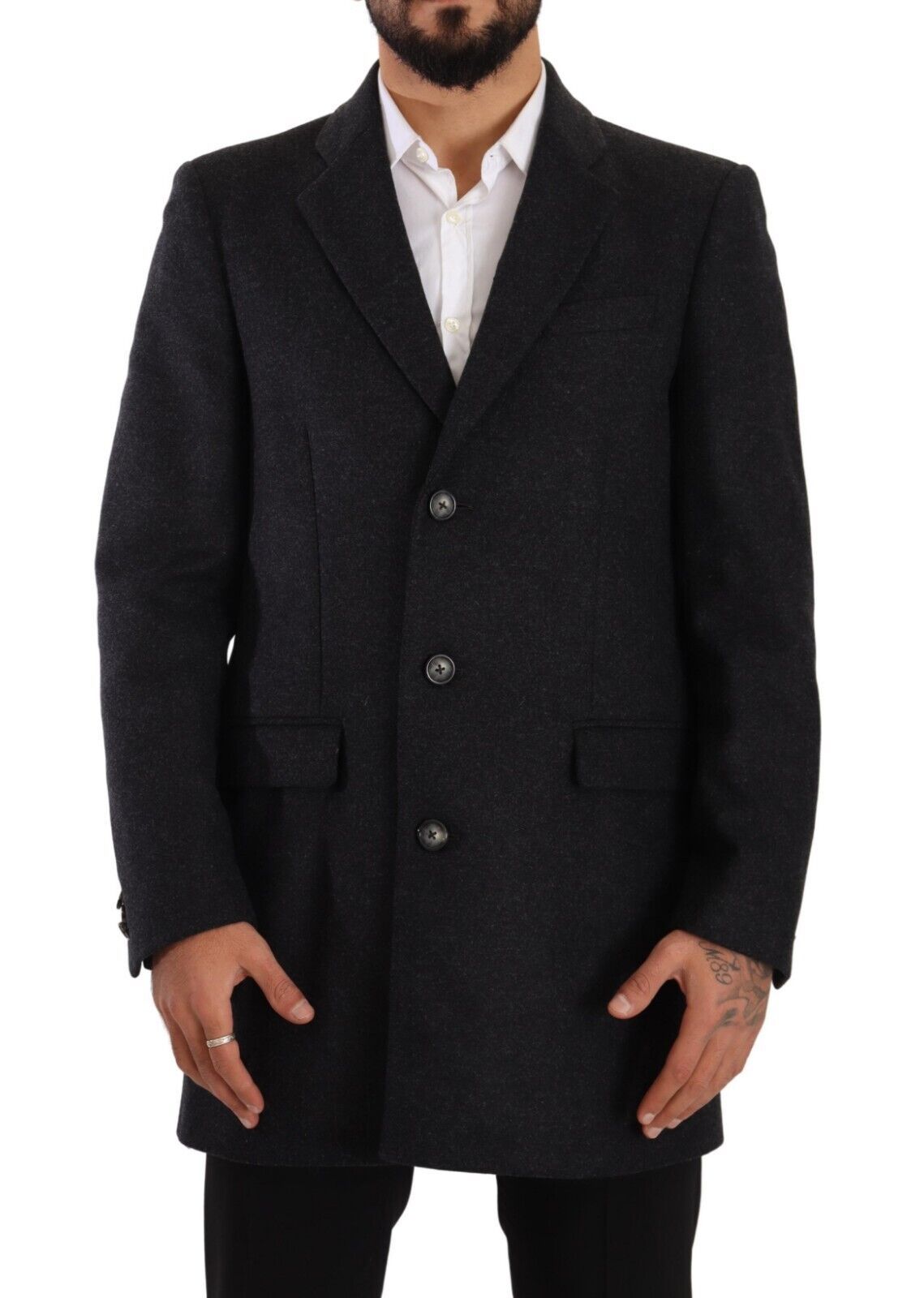 Dolce &amp; Gabbana Mörkgrå Ull Över Trenchcoat Herrjacka