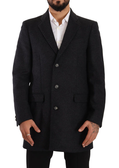 Dolce &amp; Gabbana Mörkgrå Ull Över Trenchcoat Herrjacka