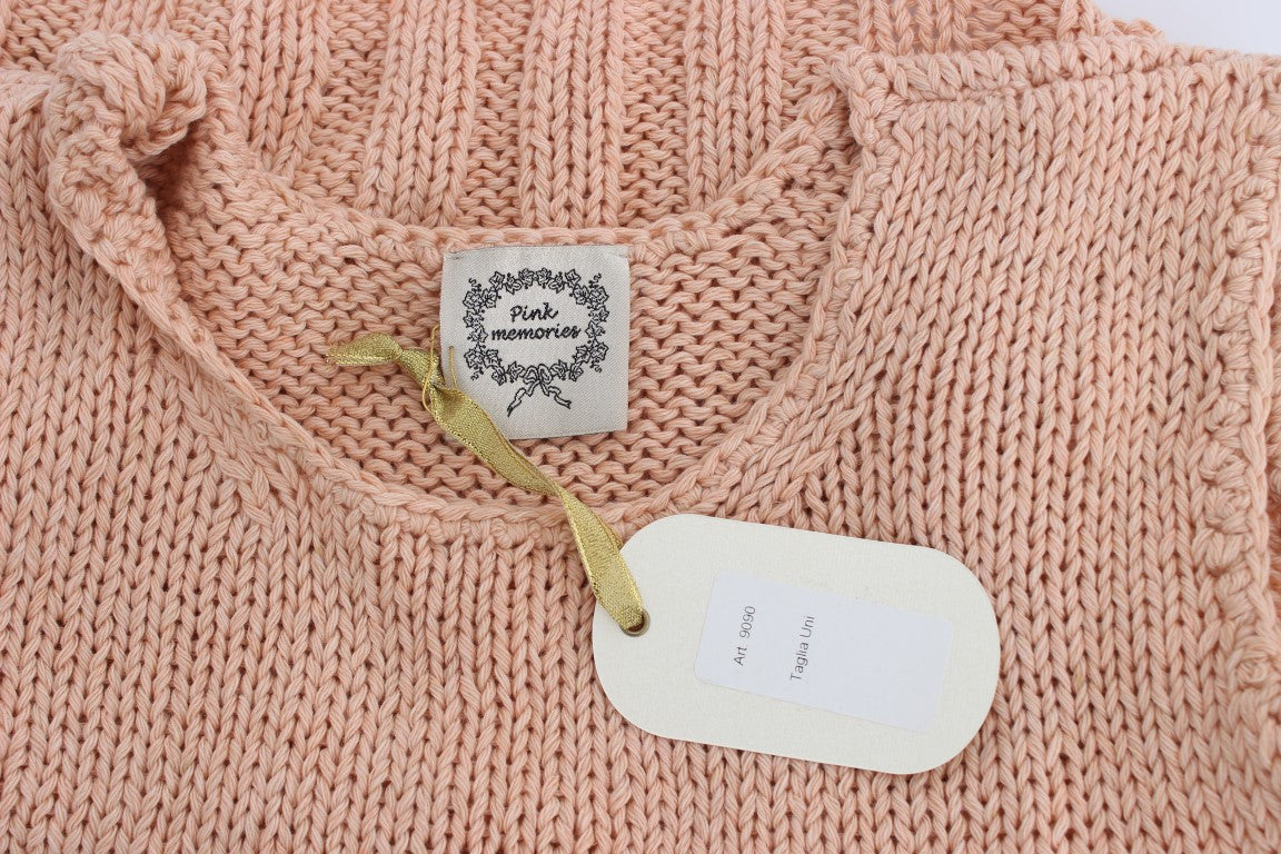 Stickad ärmlös tröja i rosa bomullsblandning