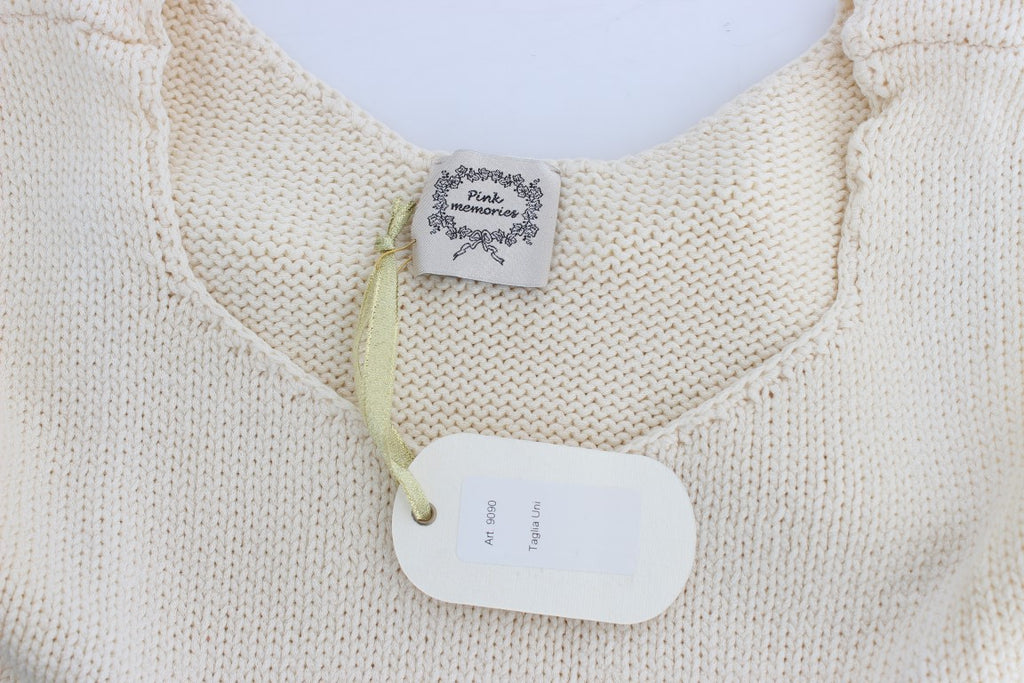 Beige stickad ärmlös tröja i bomullsblandning