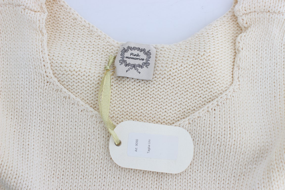 Beige stickad ärmlös tröja i bomullsblandning