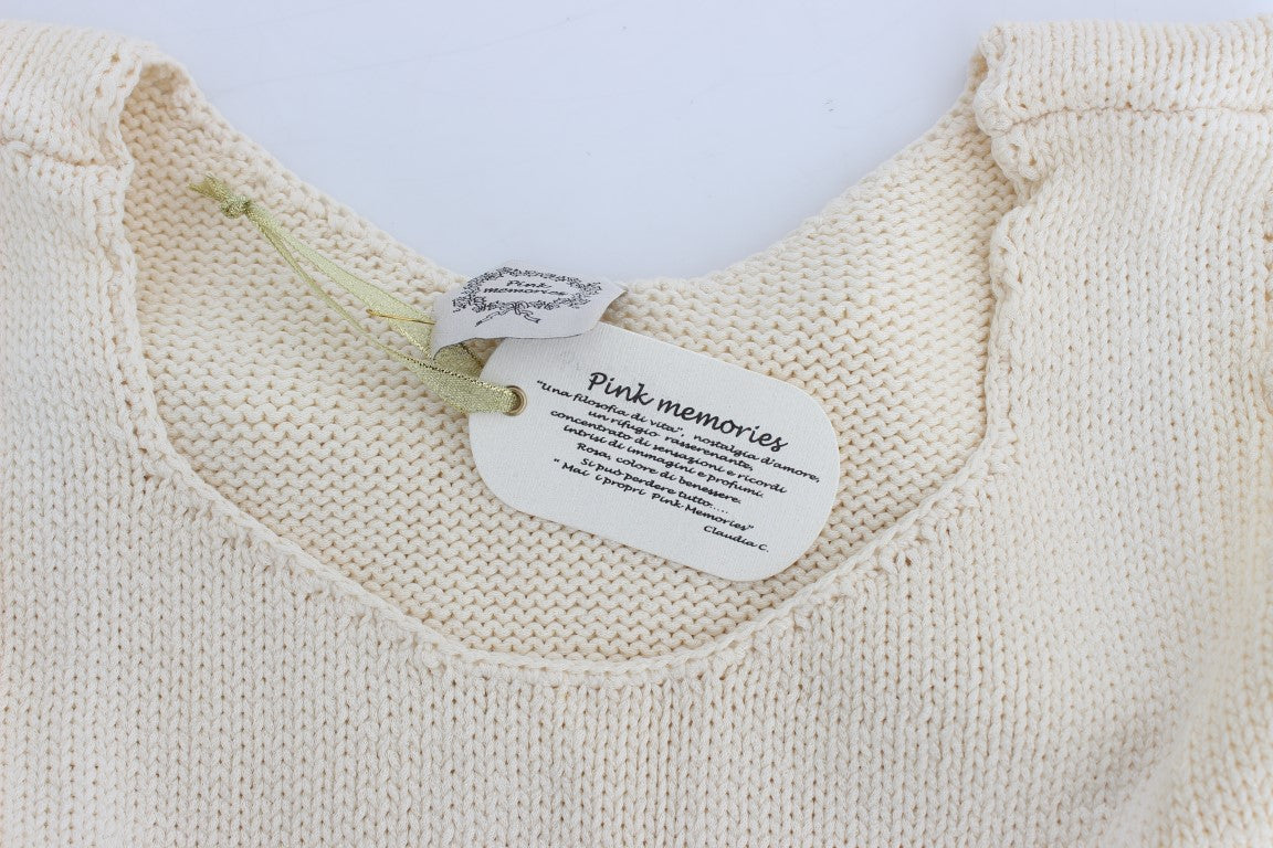 Beige stickad ärmlös tröja i bomullsblandning