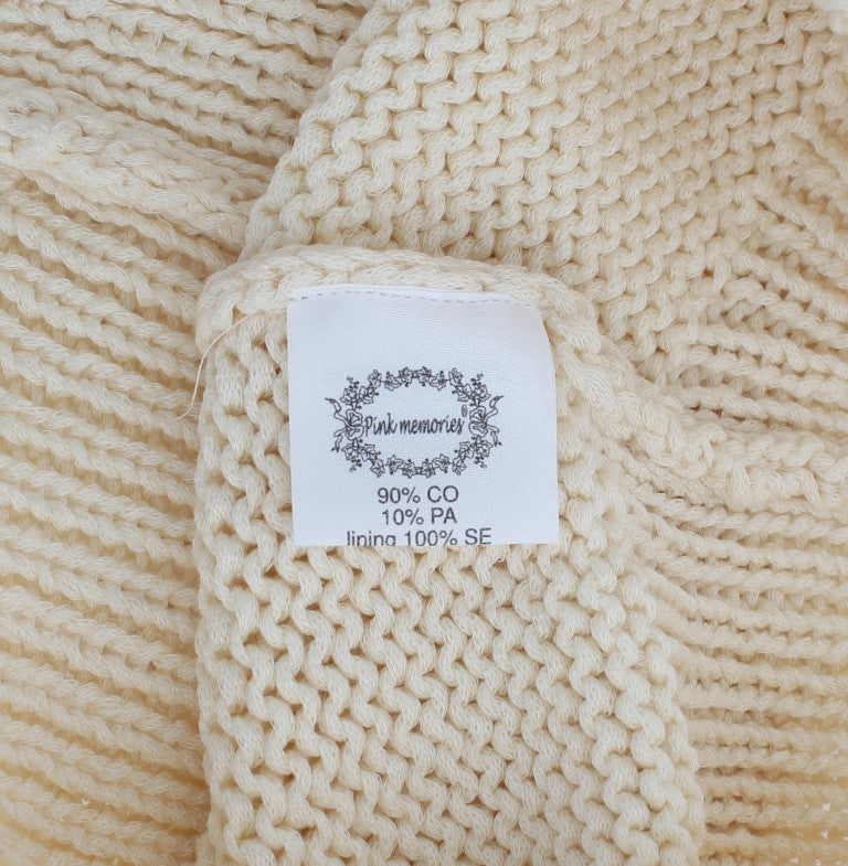 Beige stickad ärmlös tröja i bomullsblandning