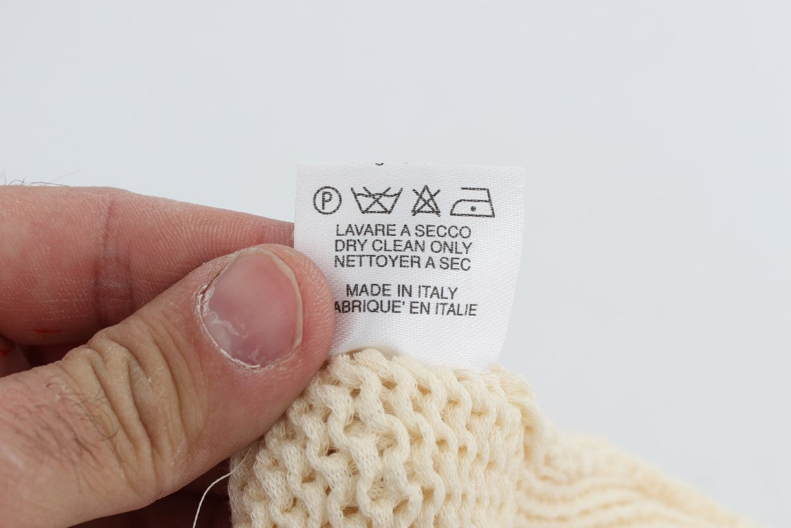 Beige stickad ärmlös tröja i bomullsblandning