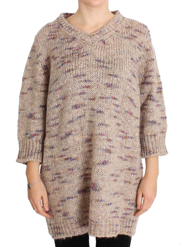 Beige stickad oversize tröja i ullblandning